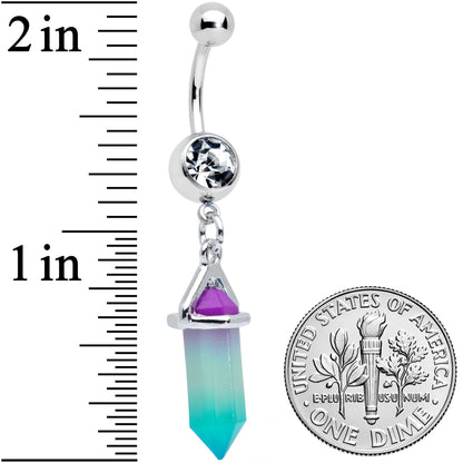 Clear Gem Blue Purple Ombre Stone Hippie Dangle Belly Ring