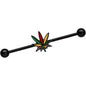 14 Gauge Black Multicolor Weed Pot Leaf Industrial Barbell 38mm