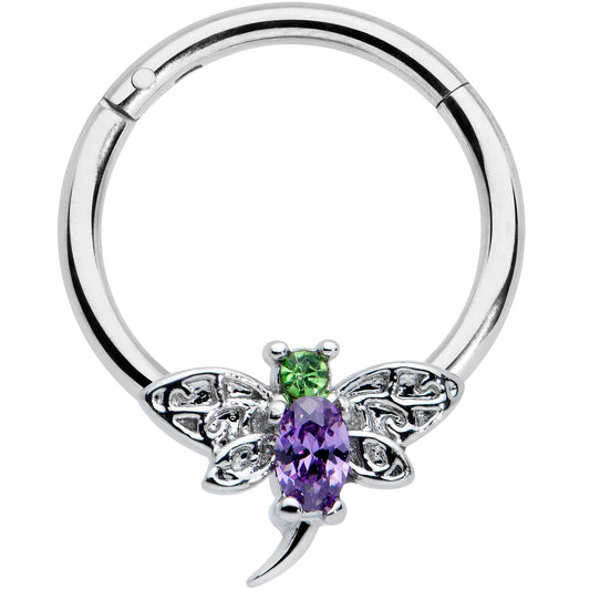 16 Gauge 3/8 Green Purple Gem Dragonfly Hinged Segment Ring