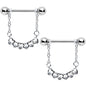 14 Gauge 9/16 Clear Gem Link Heart Valentine Dangle Nipple Ring Set