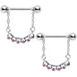 14 Gauge 9/16 Pink Gem Link Heart Valentine Dangle Nipple Ring Set