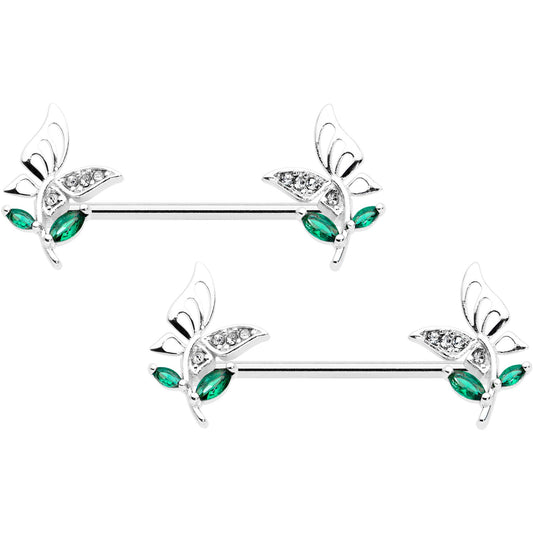 14 Gauge 9/16 Clear Gem Floral Butterfly Nipple Ring Set