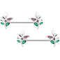 14 Gauge 9/16 Pink Green Gem Floral Butterfly Nipple Ring Set