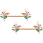 14 Gauge 9/16 Rose Gold Tone Clear Gem Flora Butterfly Nipple Ring Set