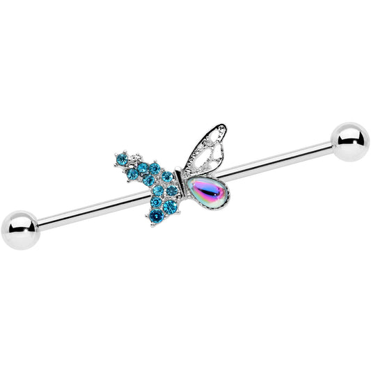 14 Gauge Blue Aurora Gem Super Glam Butterfly Industrial Barbell 38mm