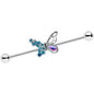 14 Gauge Blue Aurora Gem Super Glam Butterfly Industrial Barbell 38mm