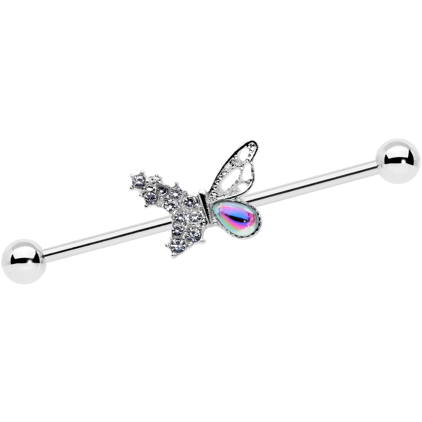 14 Gauge Clear Aurora Gem Super Glam Butterfly Industrial Barbell 38mm