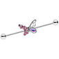 14 Gauge Pink Aurora Gem Super Glam Butterfly Industrial Barbell 38mm