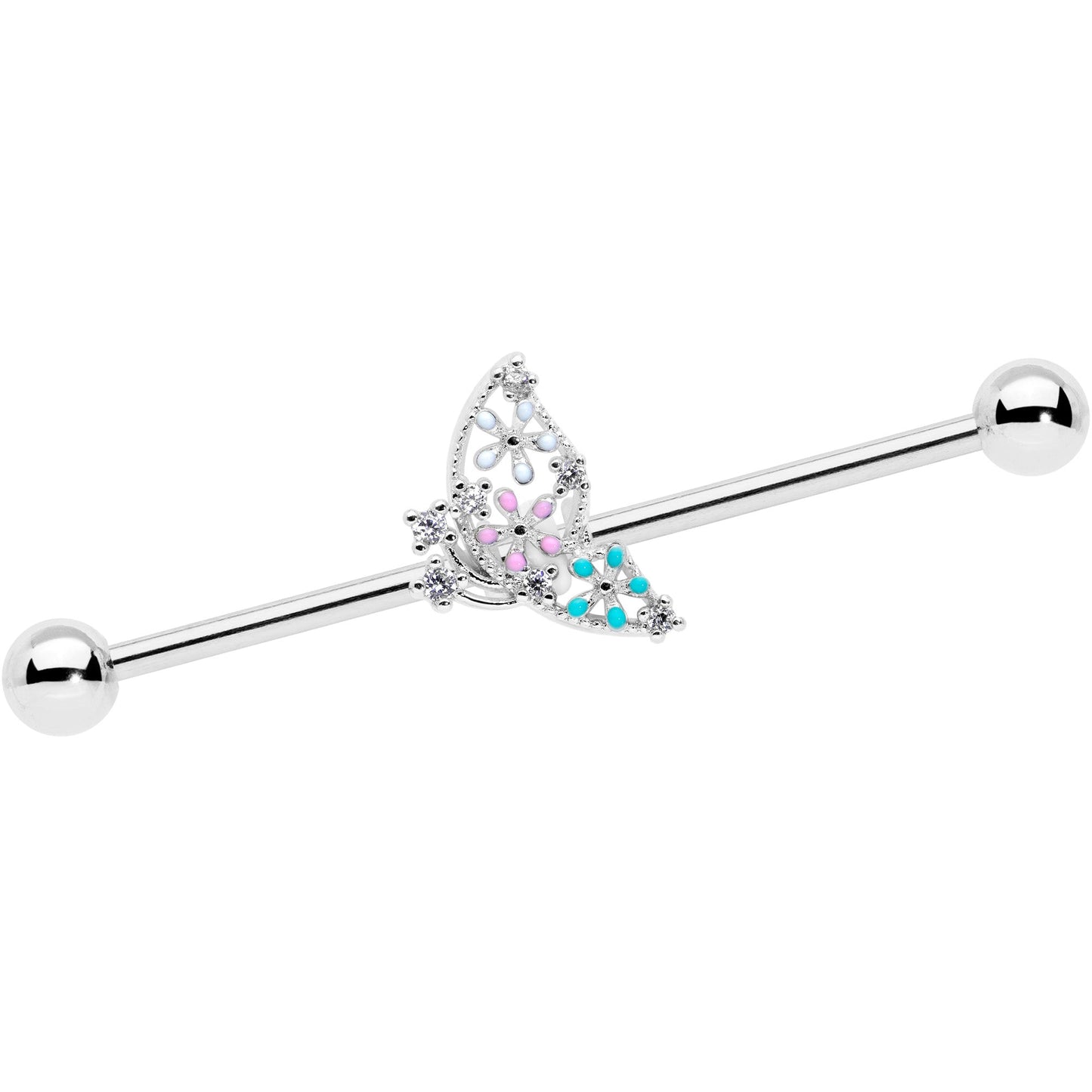 14 Gauge Clear CZ Gem Abstract Butterfly Industrial Barbell 38mm