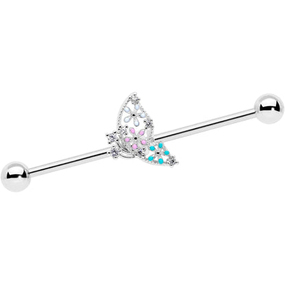 14 Gauge Clear CZ Gem Abstract Butterfly Industrial Barbell 38mm