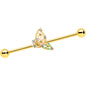 14 Gauge Clear CZ Gem Gold Tone Abstract Industrial Barbell 38mm