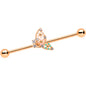 14 Gauge Clear CZ Gem Rose Gold Tone Abstract Industrial Barbell 38mm