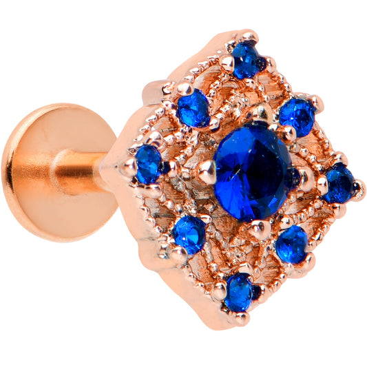16 Gauge 1/4 Blue Gem Rose Gold Tone Night Star Labret Monroe Tragus