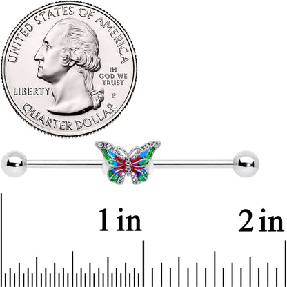 14 Gauge Clear Gem Bright Beauty Butterfly Industrial Barbell 38mm