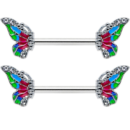 14 Gauge 1/2 Clear Gem Bright Beauty Butterfly Barbell Nipple Ring Set