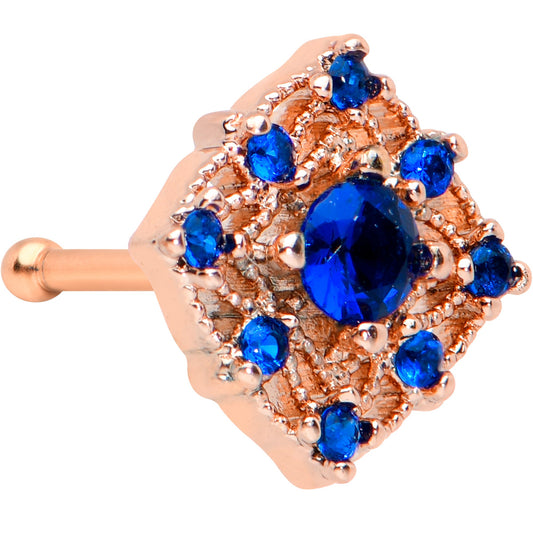 20 Gauge 1/4 Blue Gem Rose Gold Tone Wicked Web Nose Bone