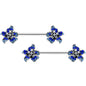 14 Gauge 9/16 Clear Blue Gem Evening Flower Barbell Nipple Ring Set