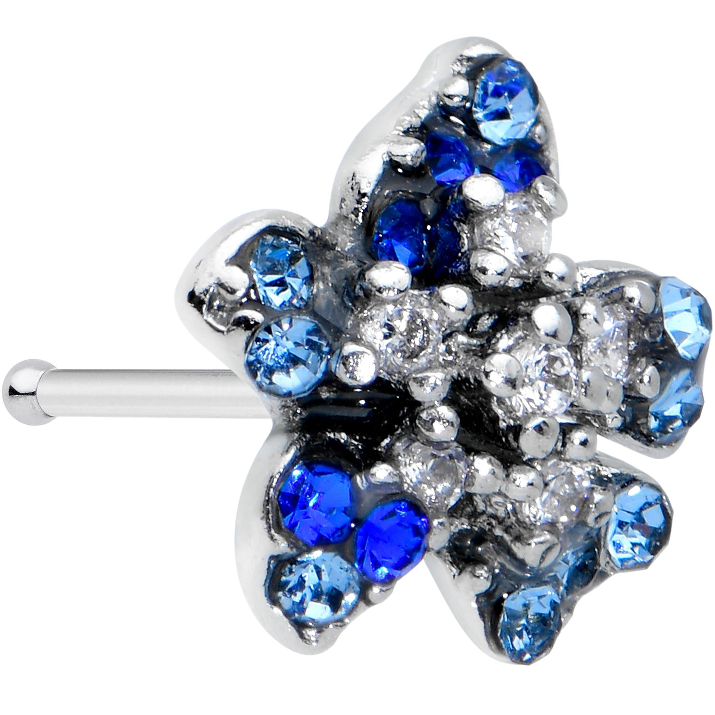 20 Gauge 1/4 Clear Blue Gem Evening Flower Nose Bone