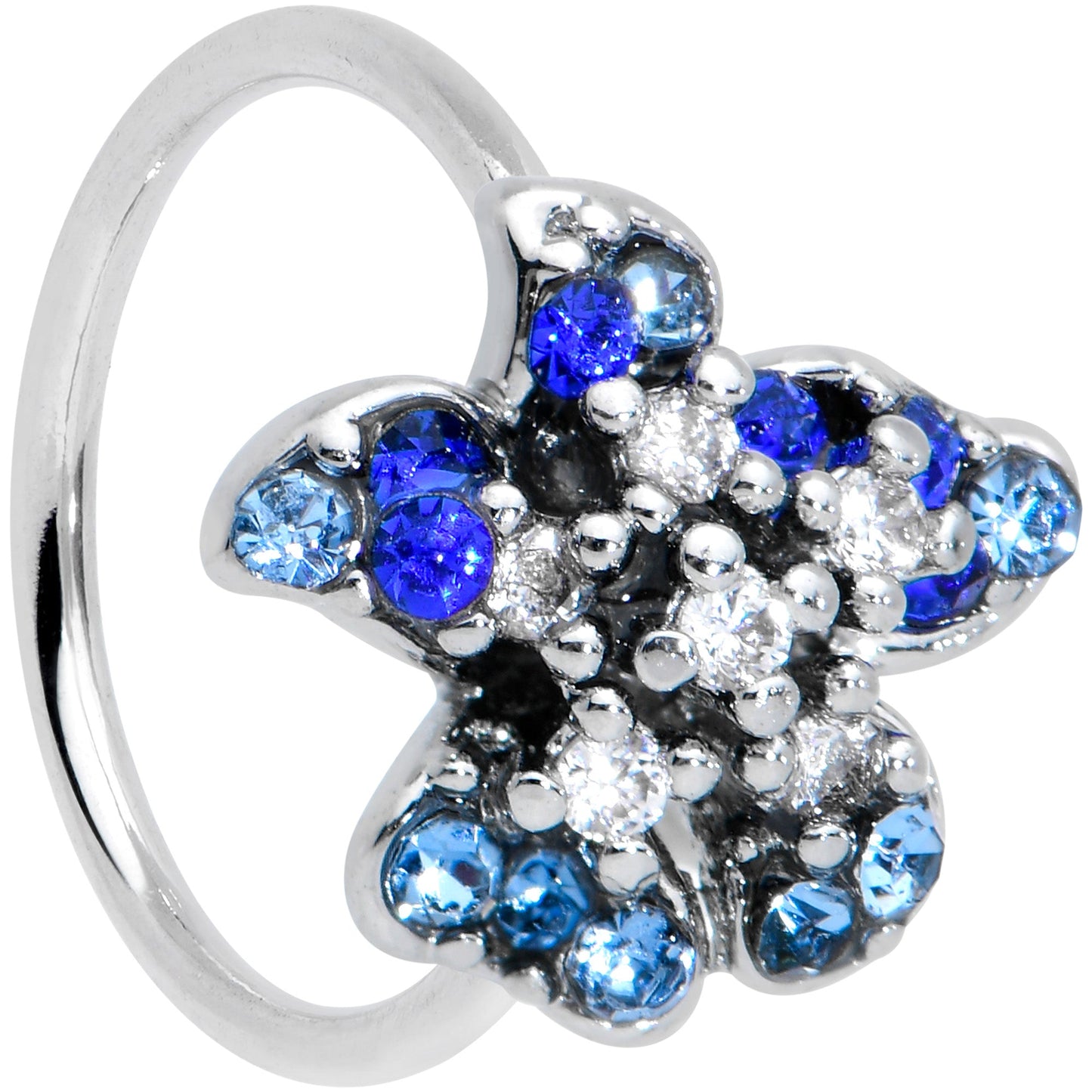 20 Gauge 5/16 Clear Blue Gem Evening Flower Nose Hoop