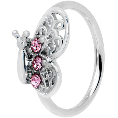 20 Gauge 5/16 Pink Gem Lacy Butterfly Nose Hoop