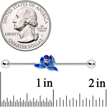 14 Gauge Lovely Blue Lotus Flower Industrial Barbell 38mm