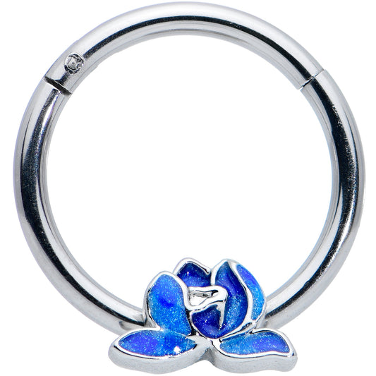 16 Gauge 3/8 Lovely Blue Lotus Flower Hinged Segment Ring