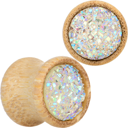 7/16 White Druzy Stone Wood Saddle Plug Set