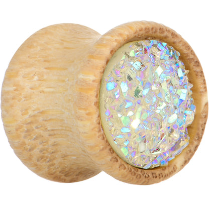 7/16 White Druzy Stone Wood Saddle Plug Set