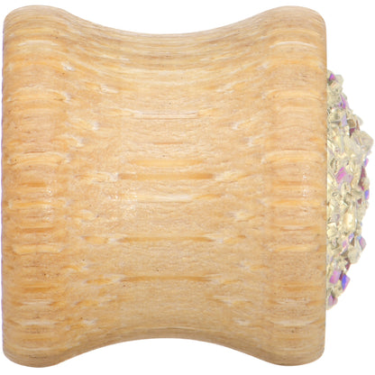 7/16 White Druzy Stone Wood Saddle Plug Set