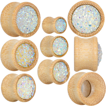 7/16 White Druzy Stone Wood Saddle Plug Set