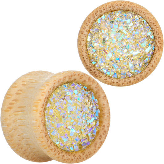 9/16 White Druzy Stone Wood Saddle Plug Set