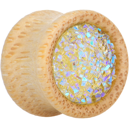 9/16 White Druzy Stone Wood Saddle Plug Set