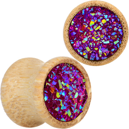 7/16 Pink Druzy Stone Wood Saddle Plug Set