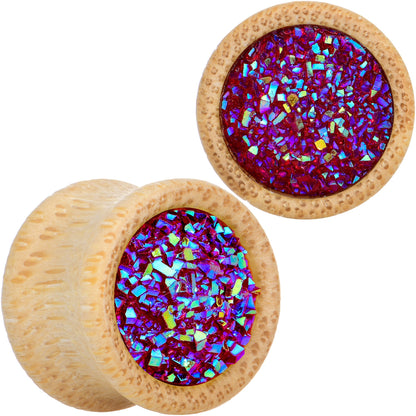 9/16 Pink Druzy Stone Wood Saddle Plug Set