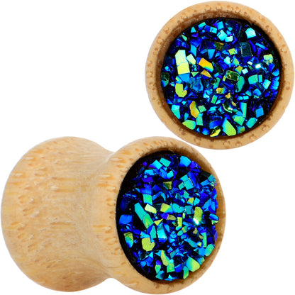 Blue Druzy Stone Wood Saddle Plug Set