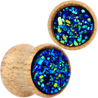 Blue Druzy Stone Wood Saddle Plug Set