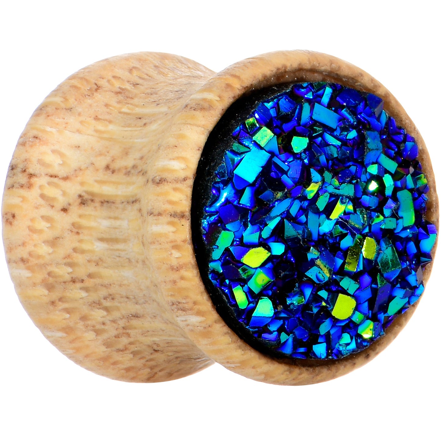 Blue Druzy Stone Wood Saddle Plug Set