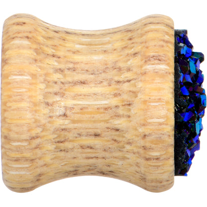 Blue Druzy Stone Wood Saddle Plug Set