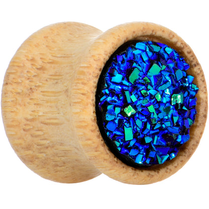 7/16 Blue Druzy Stone Wood Saddle Plug Set