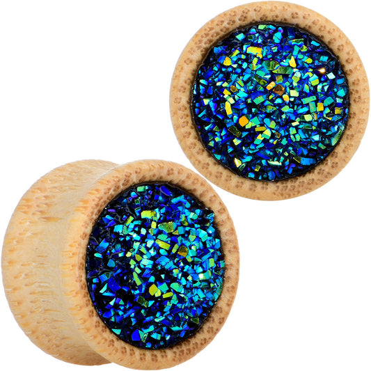 5/8 Blue Druzy Stone Wood Saddle Plug Set