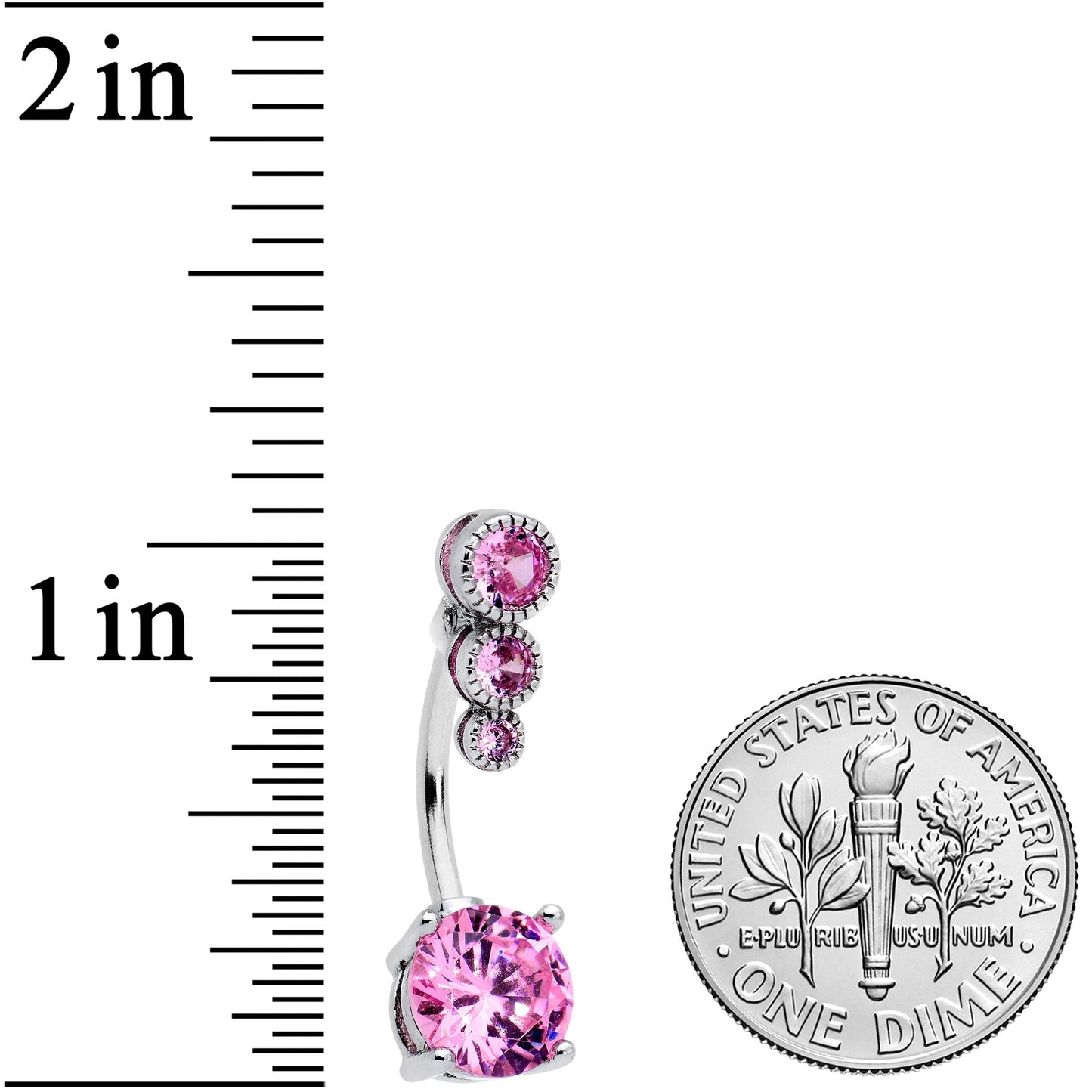 Pink CZ Gem Triple Drop Round Belly Ring