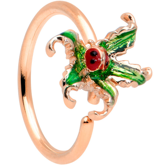 20 Gauge 5/16 Rose Gold Tone Tiny Ladybug Leaves Nose Hoop