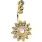 White Faux Opal Clear Gem Gold Tone Triple Drop Floral Belly Ring