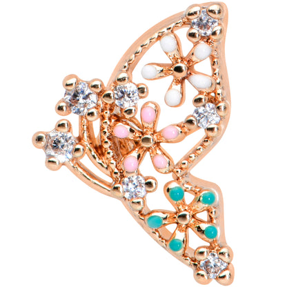 20 Gauge 1/4 Clear CZ Gem Rose Gold Tone Abstract Butterfly Nose Bone