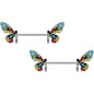 14 Gauge 9/16 Red Blue Gem Multi Butterfly Barbell Nipple Ring Set