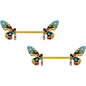 14 Gauge 9/16 Red Blue Gem Gold Tone Multi Butterfly Nipple Ring Set