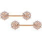 14 Gauge 9/16 Clear CZ Gem Rose Gold Hue Geometric Web Nipple Ring Set