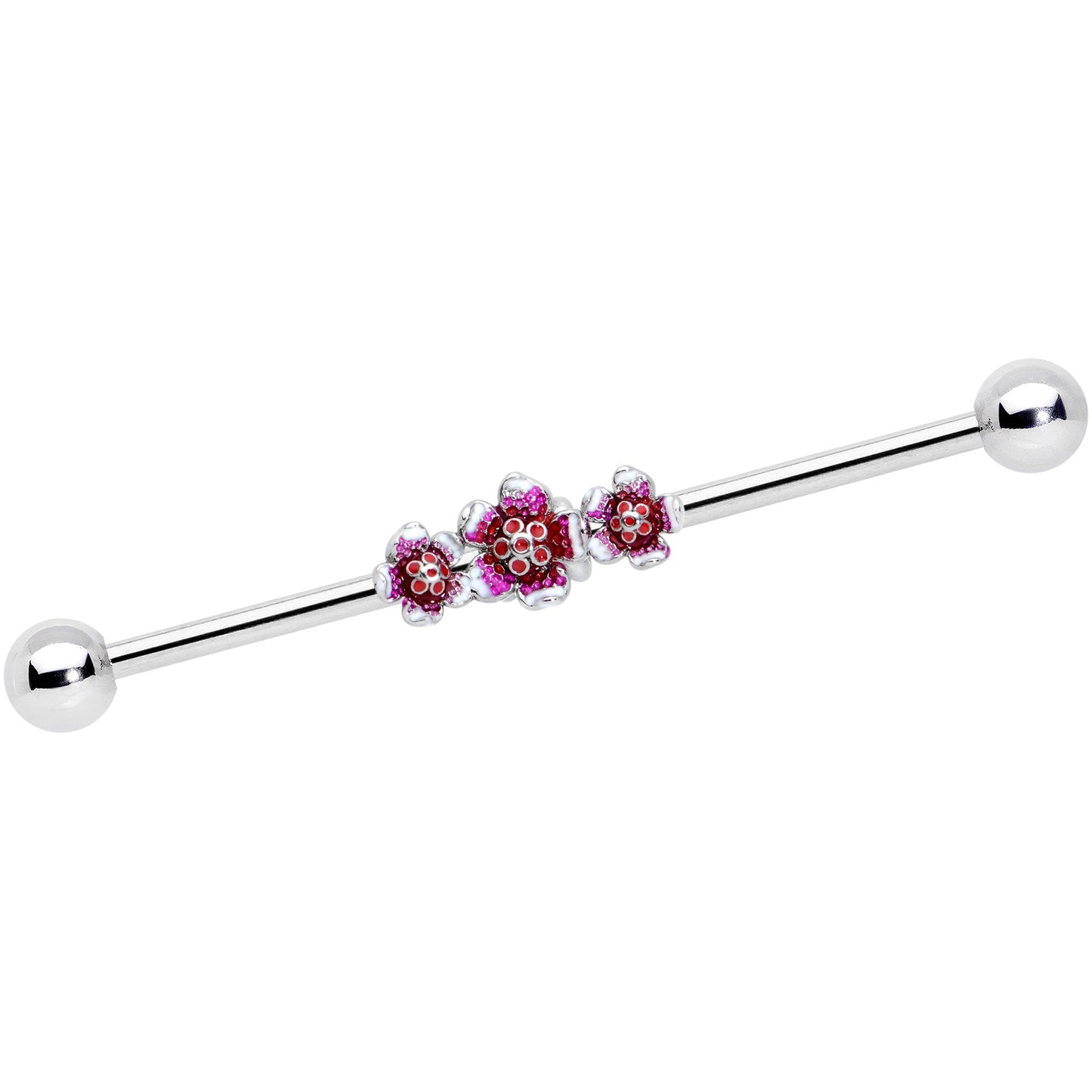 14 Gauge Flower In Flower Purple Red Industrial Barbell 38mm