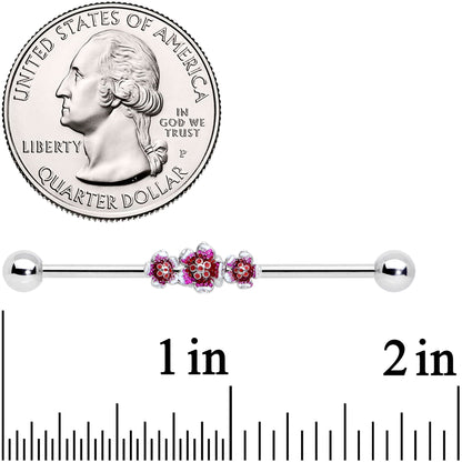 14 Gauge Flower In Flower Purple Red Industrial Barbell 38mm