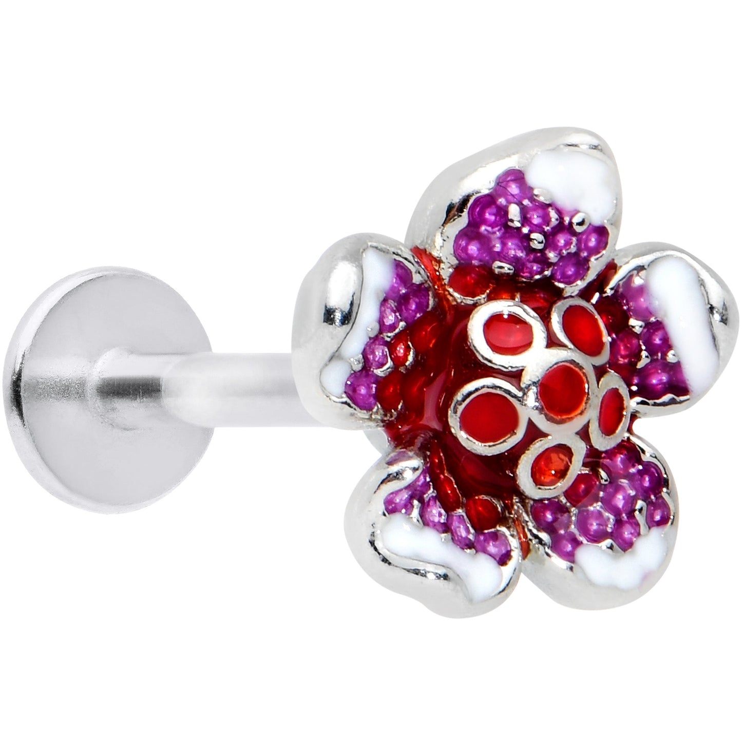 16 Gauge 5/16 Purple Red Flower in Flower Labret Monroe Tragus